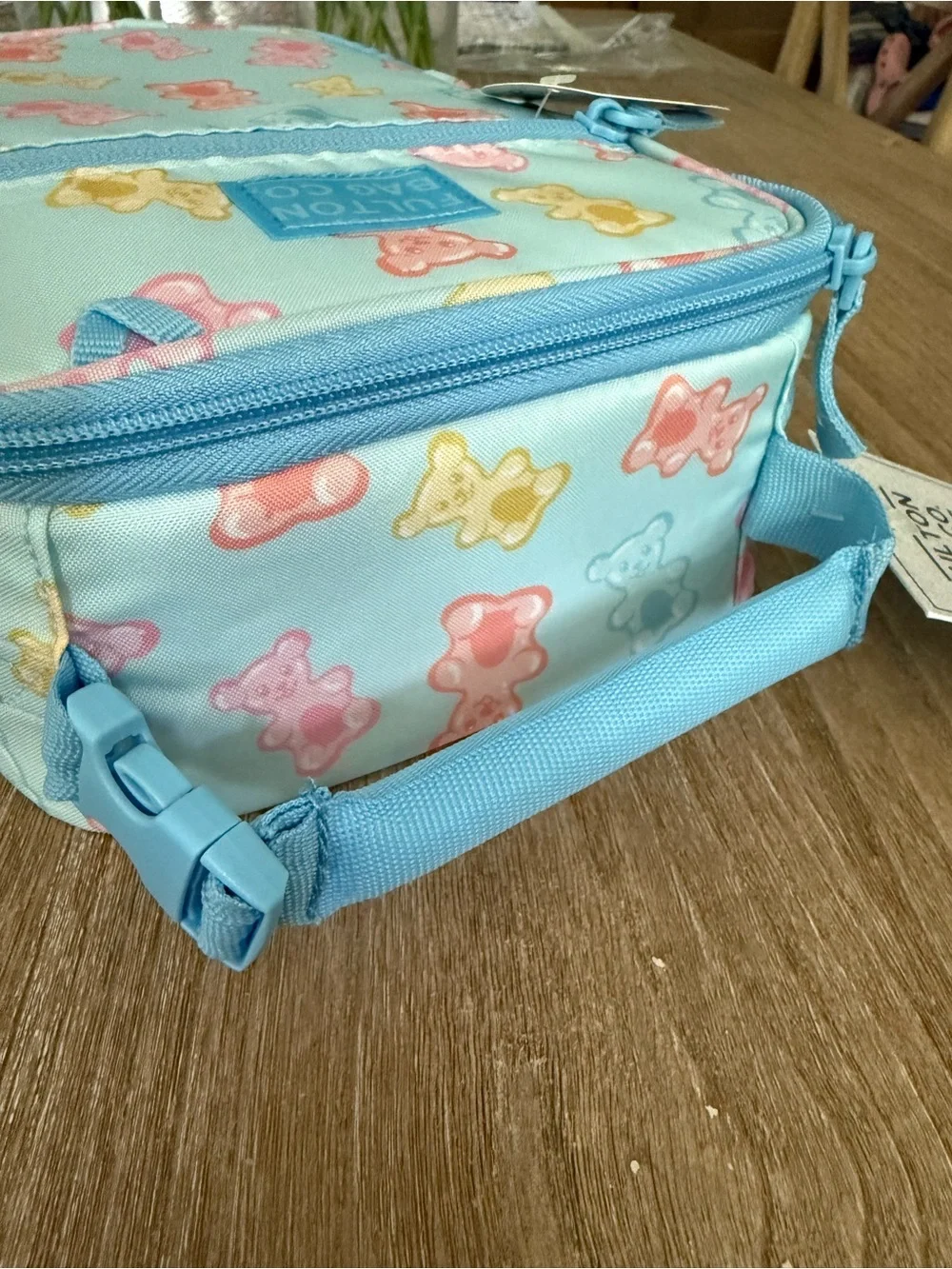 Fulton Bag Co. Upright Zippered Lunch Bag Kid Light blue pastel Gummy bears NEW